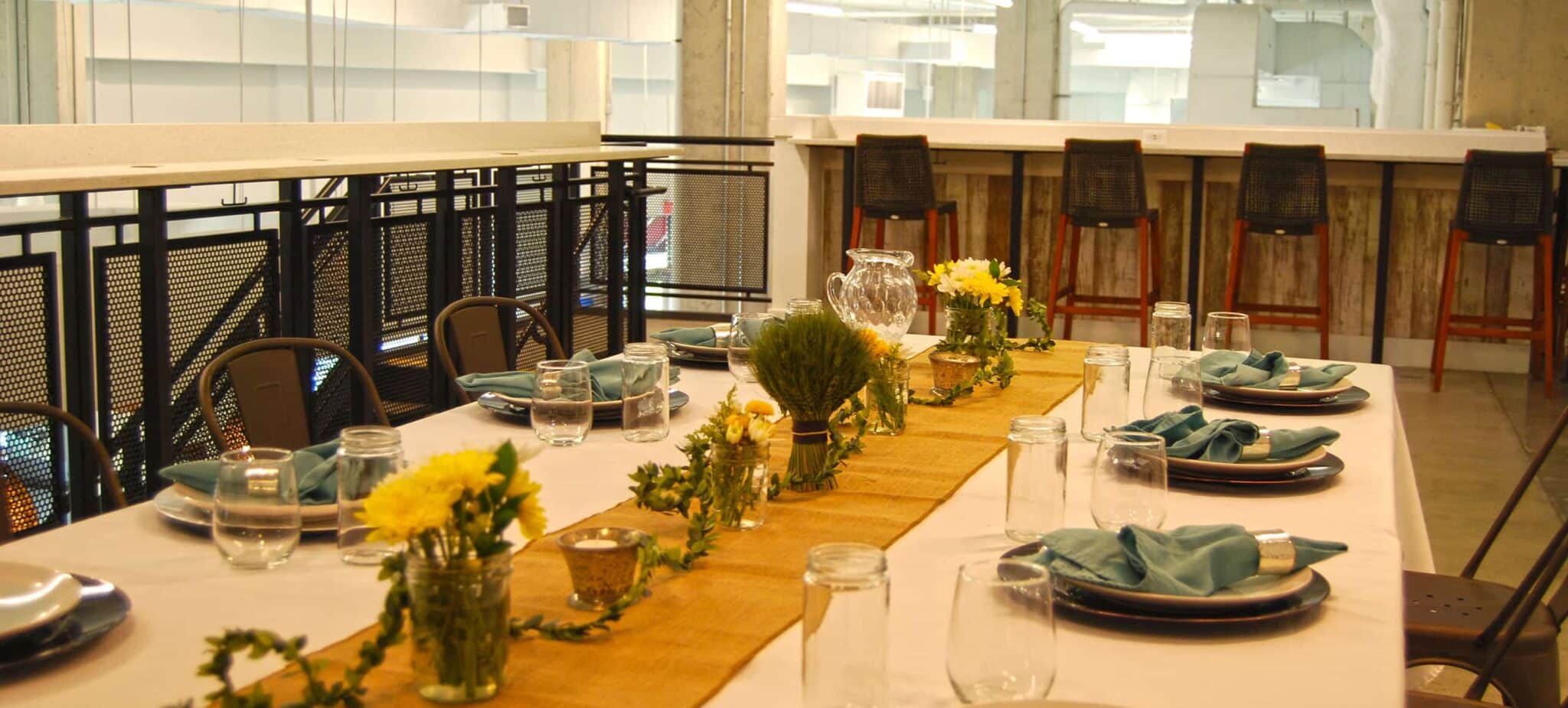 A table with places set before an event